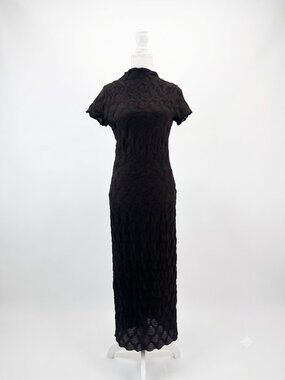 House of Harlow 1960 Brown Mock Neck Textured Scalloped Maxi Dress-Size Small